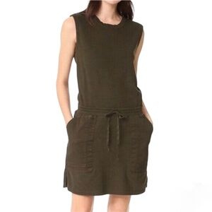 James Perse Multimedia Mini Denim Dress Olive Green — Size 0/XS